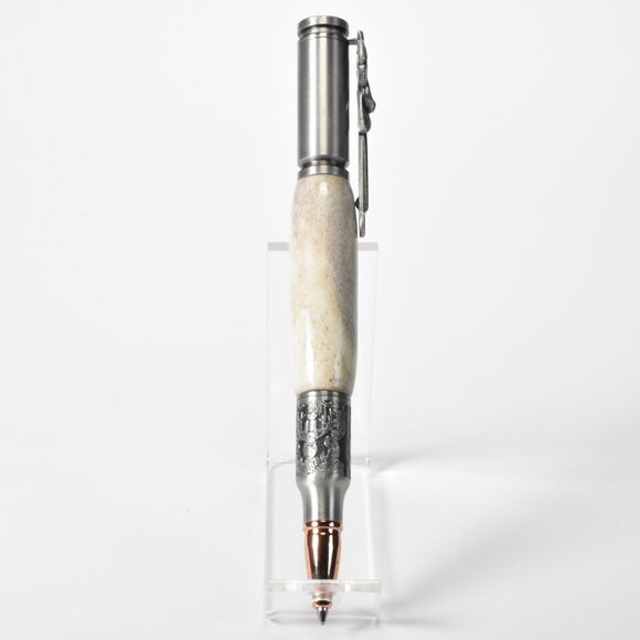 Hand Made Deer Hunter Bolt Action Pen in Antique Pewter with Deer Antler Body - Picture 4 of 11